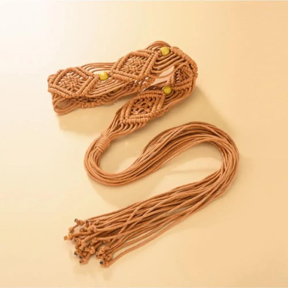 2/$30 NEW Thin Rope Belt Tie Up Bohemian Pearls Braided Dress Waistband Macrame